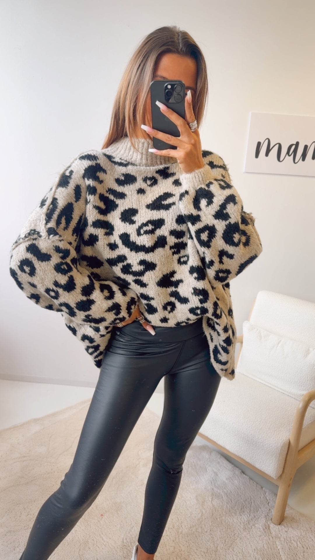 LEO Oversize Kuschel - Pullover / beige - schwarz Art. 12691