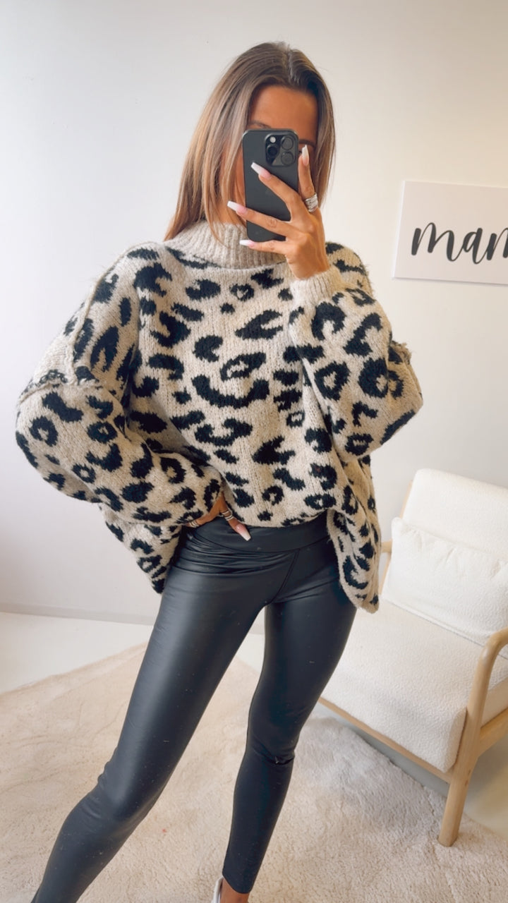 LEO Oversize Kuschel - Pullover / beige - schwarz Art. 12691