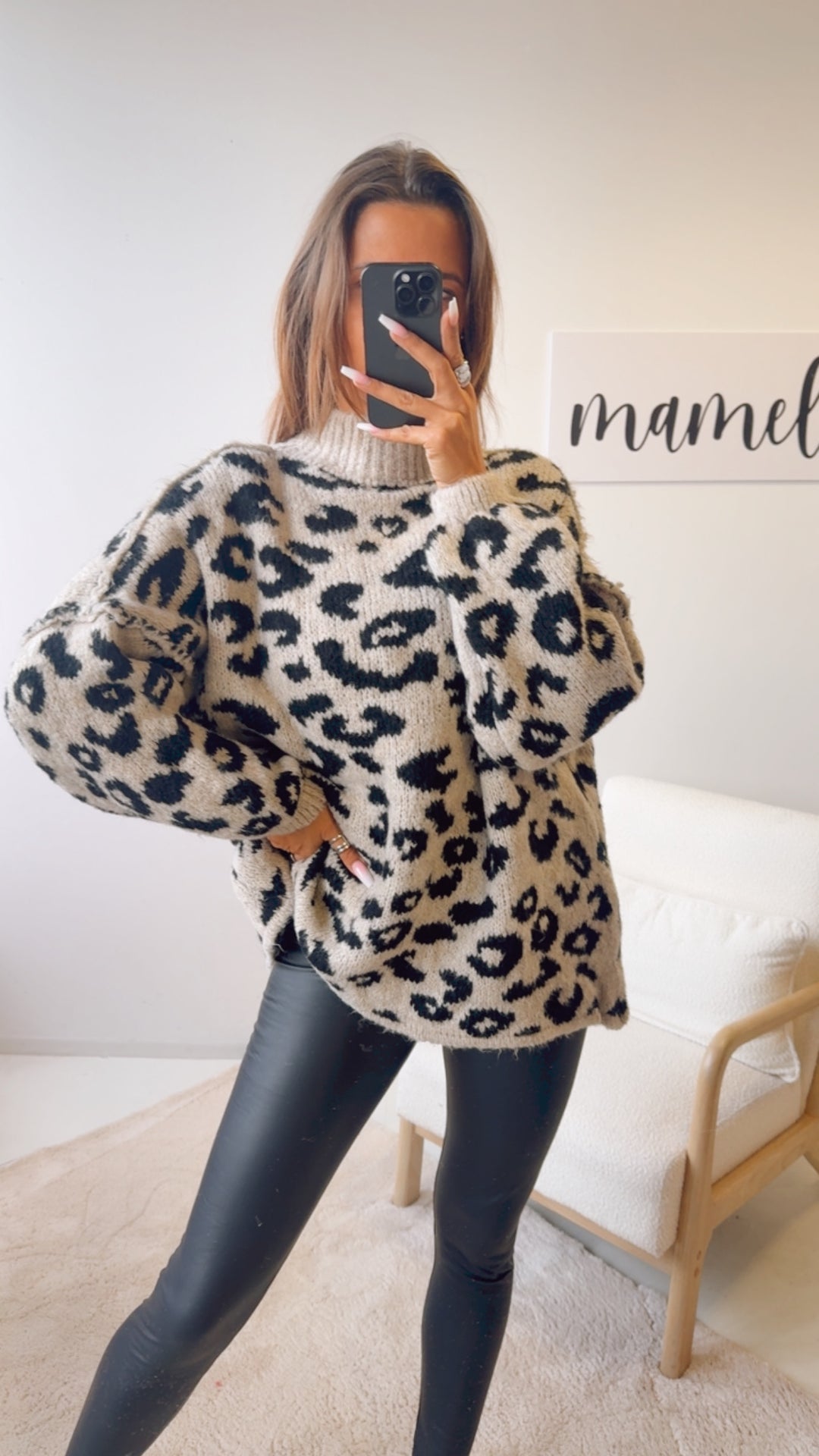 LEO Oversize Kuschel - Pullover / beige - schwarz Art. 12691