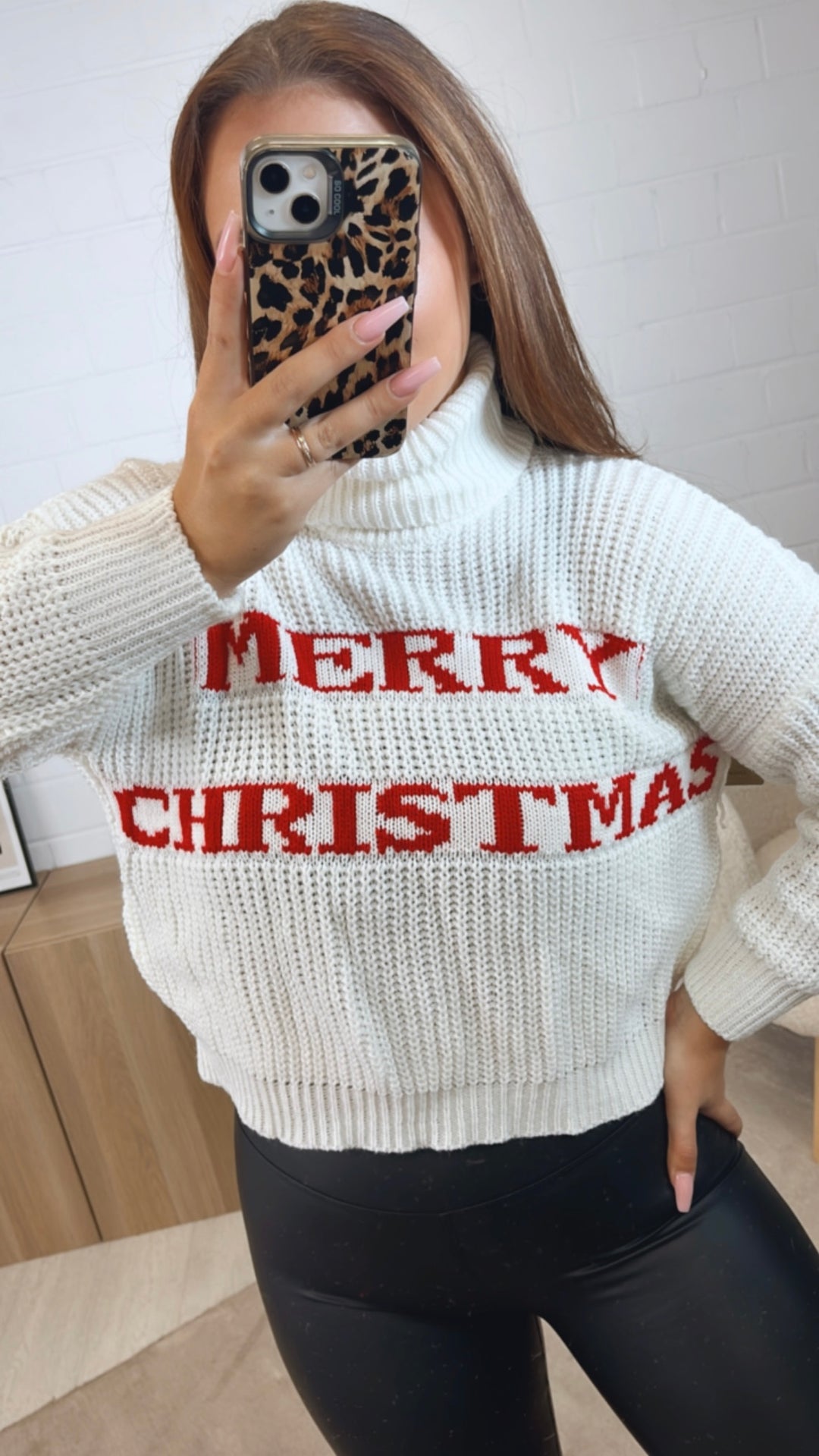 leichter Rollkragen Pullover "Merry Christmas" / weiss - rot Art. 12627