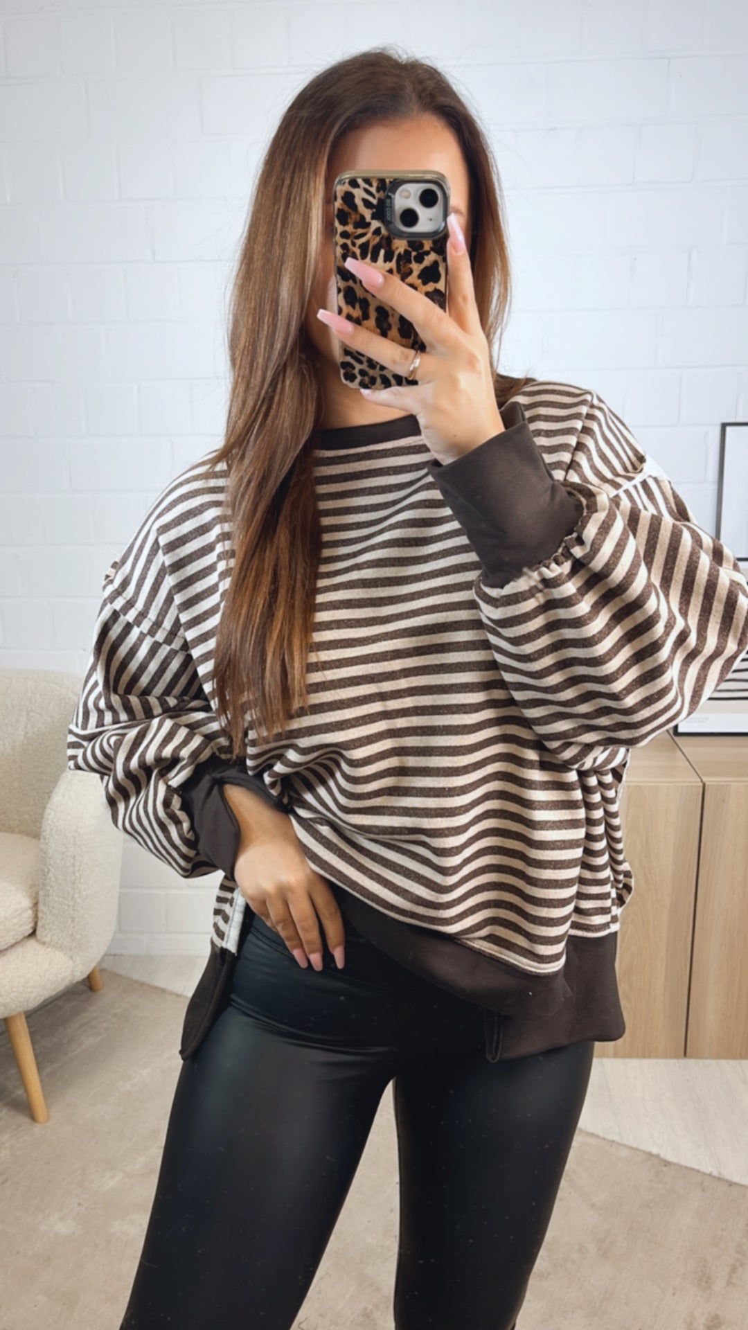 STREIFEN used - Look Sweater / schoko braun - dunkel beige Art. 12720