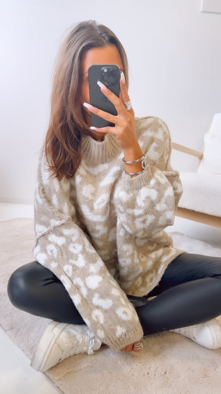LEO Oversize Kuschel - Pullover / beige - weiss Art. 12693