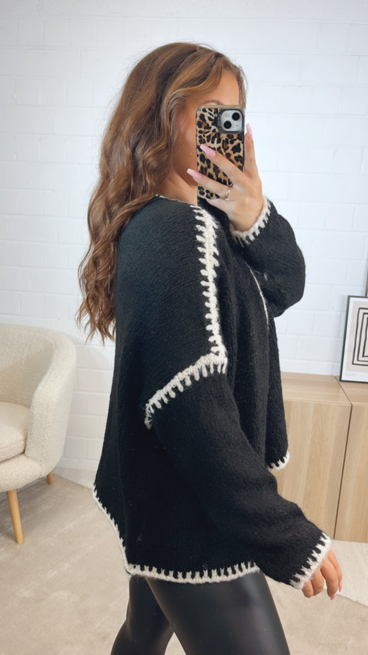Cardigan mit abgesetzter Naht / schwarz - weiss Art. 12580