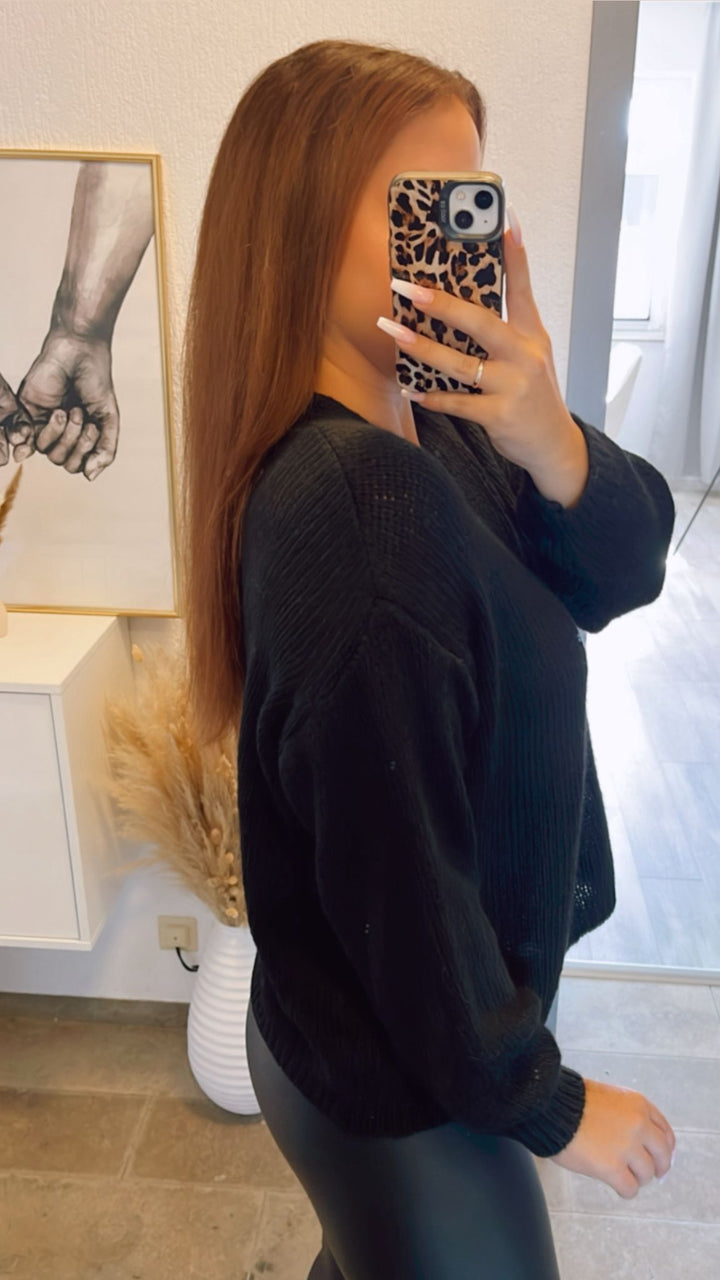 schlichter Strick Cardigan mit Perlmutt Knöpfen / schwarz Art. 12422
