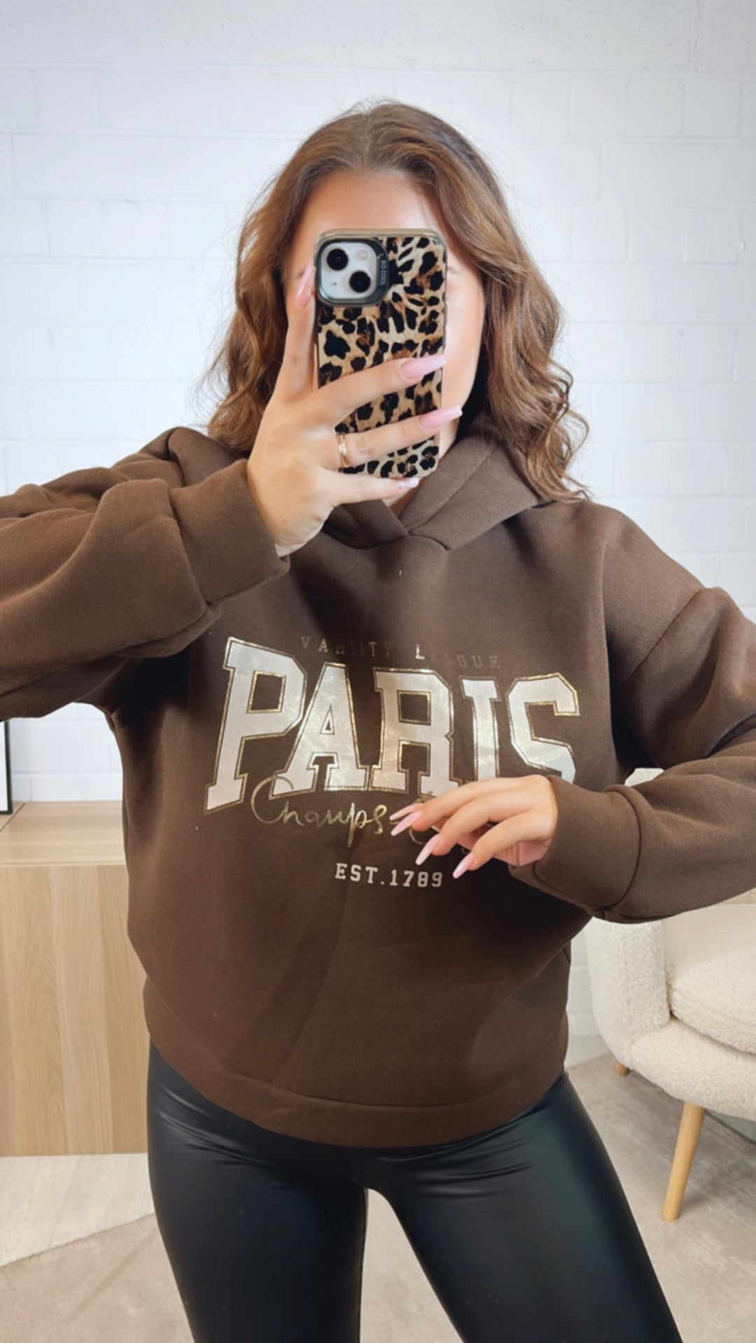 Kapuzen Hoodie " Paris " / schoko braun Art. 12487