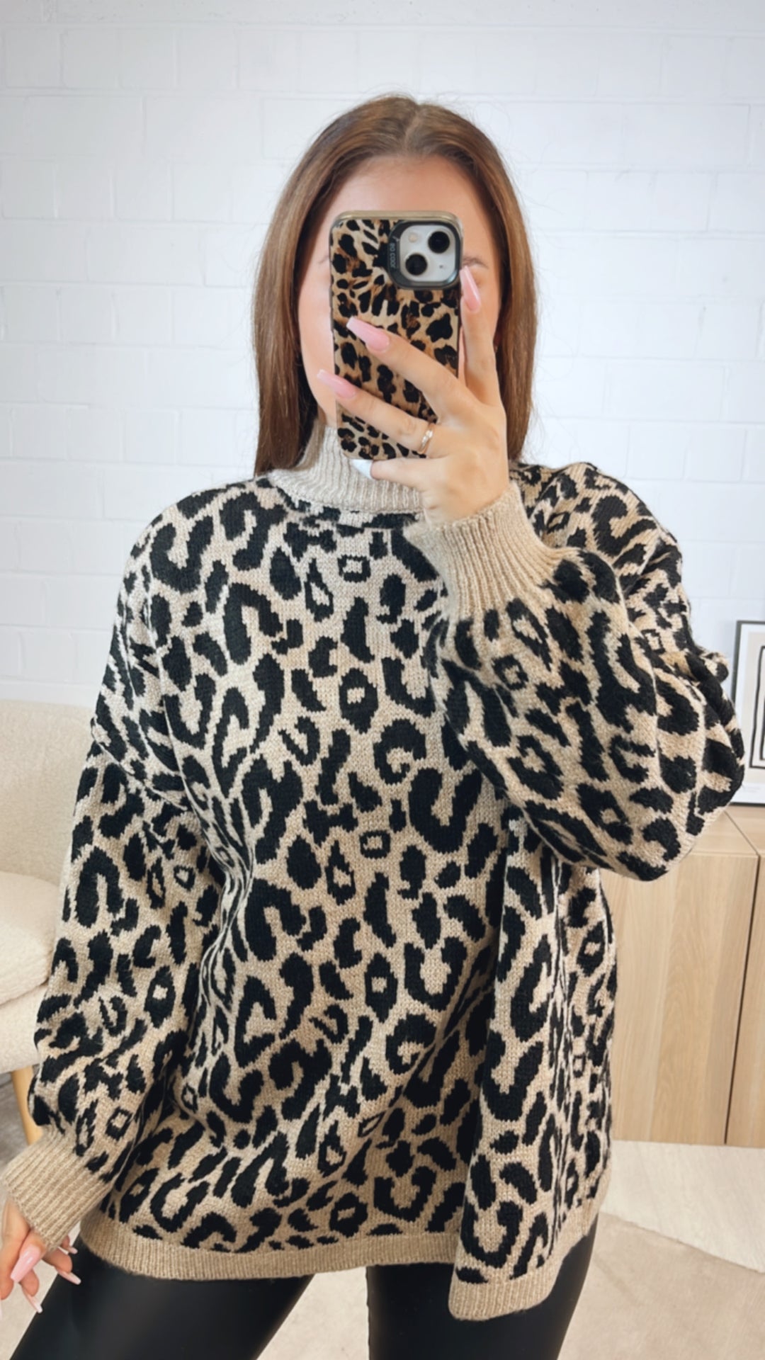LEO Strick Pullover mit Stehkragen / camel - schwarz Art. 12631