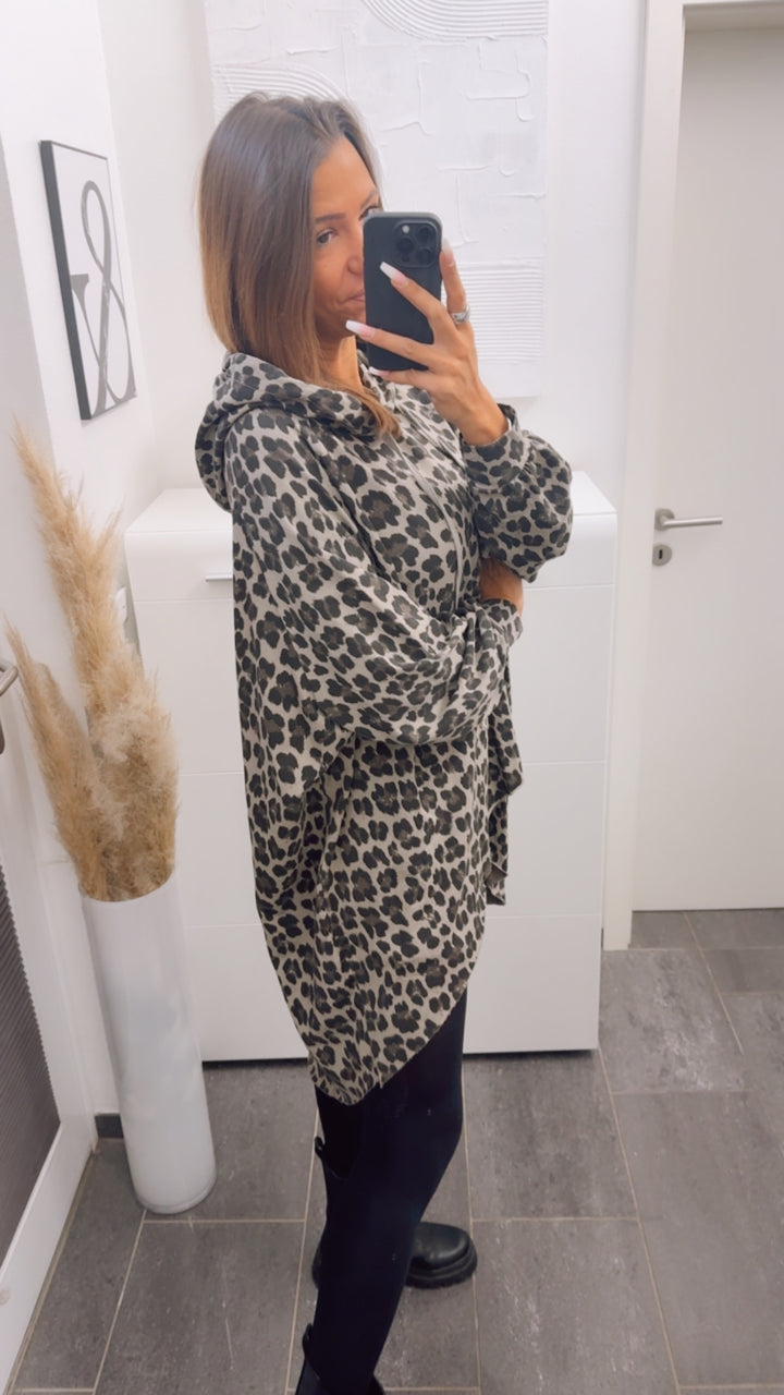 LEO Vokuhila Hoodie / taupe  - schwarz - dunkel braun Art. 12754