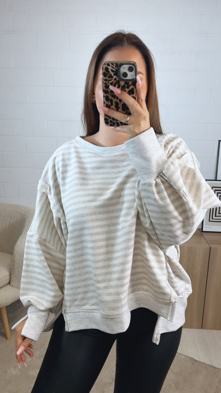 STREIFEN used - Look Sweater / hell grau - creme Art. 12718
