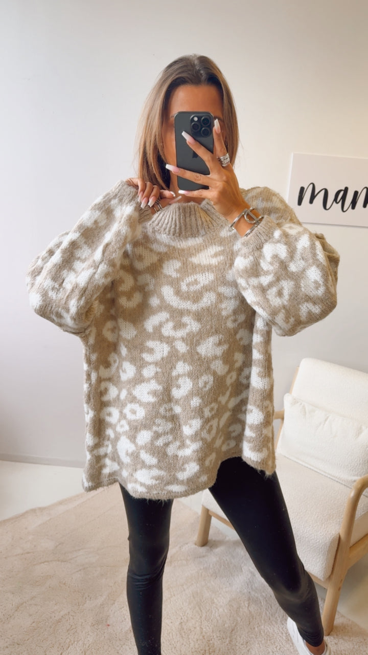 LEO Oversize Kuschel - Pullover / beige - weiss Art. 12693