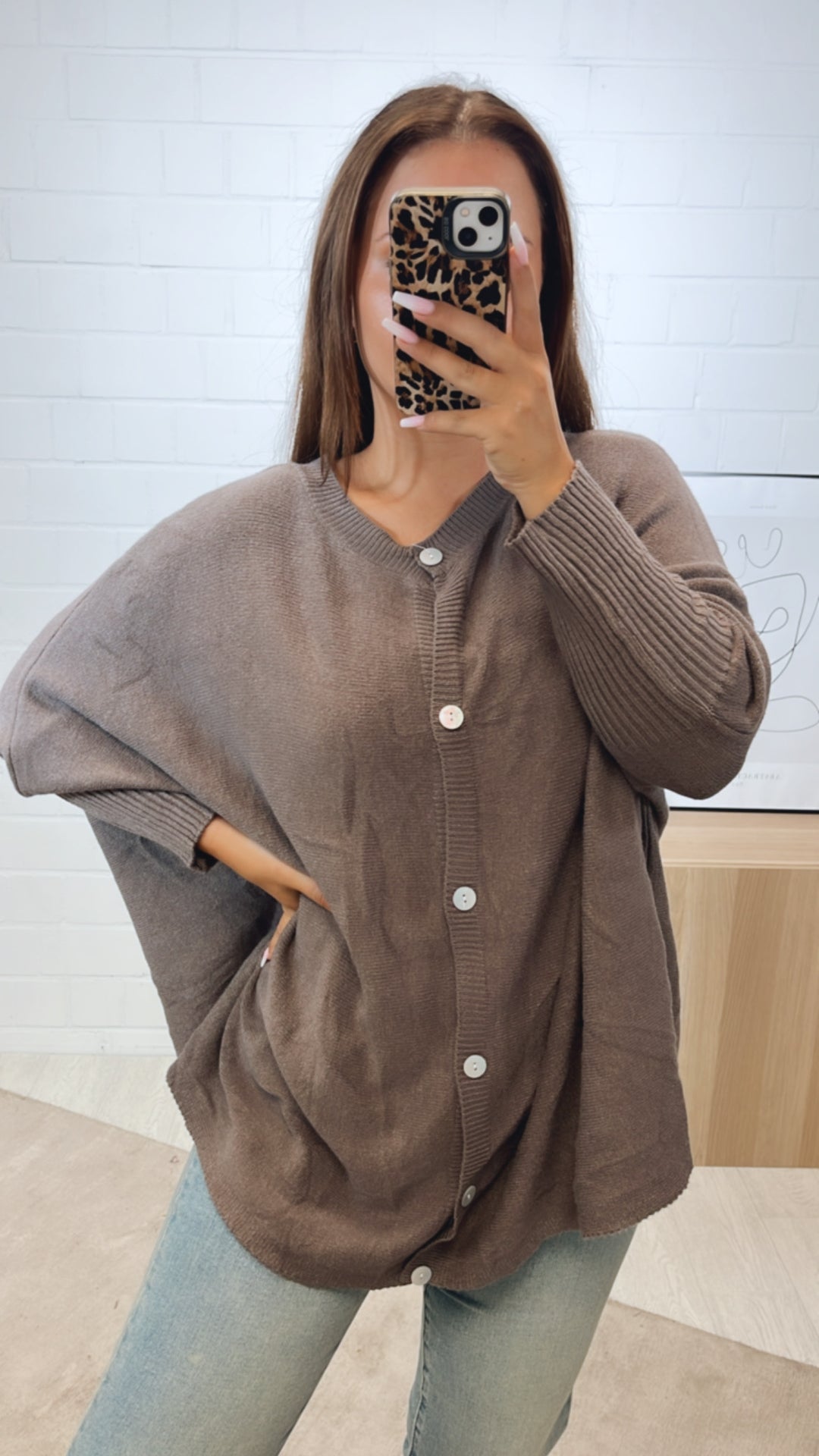 Cardigan / Pullover  - ultra weicher mit Fledermausärmeln / braun meliert Art. 11164