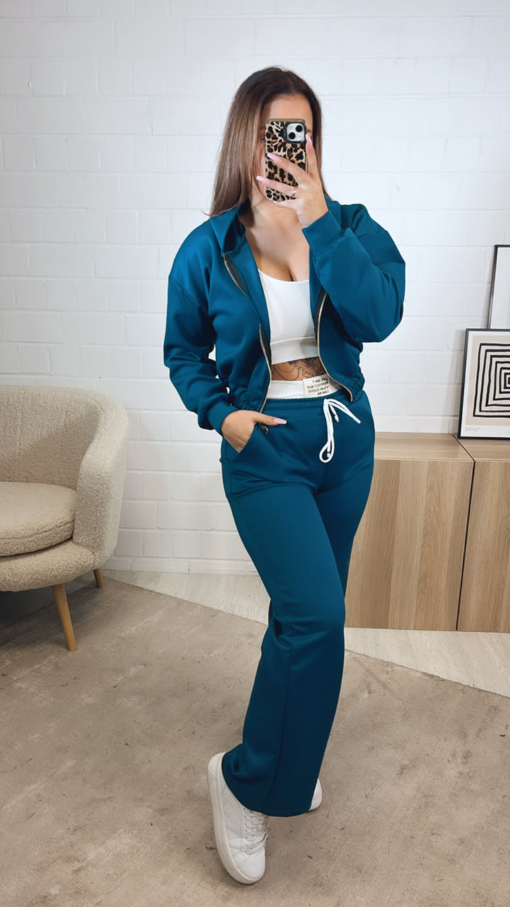 dreiteiliges Set aus Hose, Jacke und Bustier Top " Your outfit can be " / petrol Art. 12744