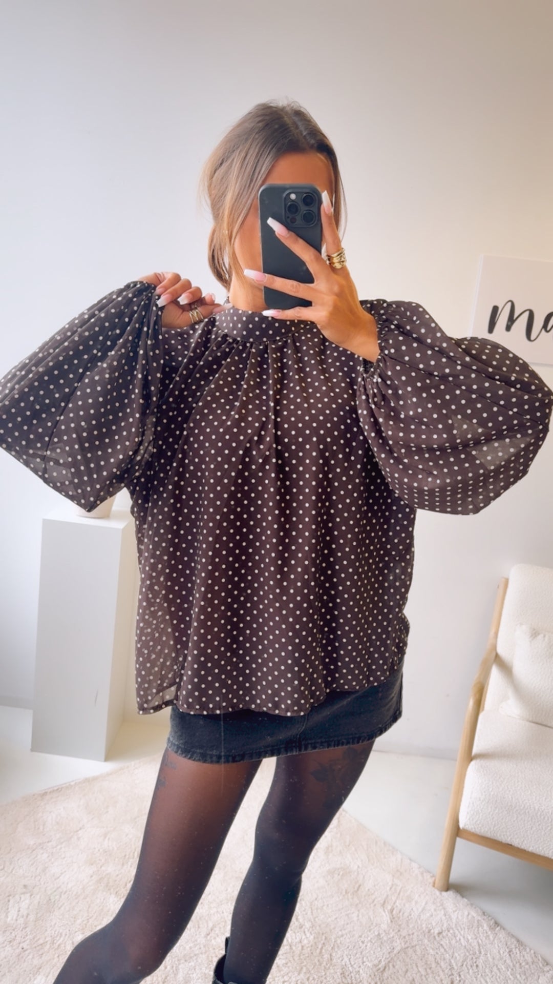 PUNKTE Chiffon Bluse / dunkel braun - weiss Art. 12766