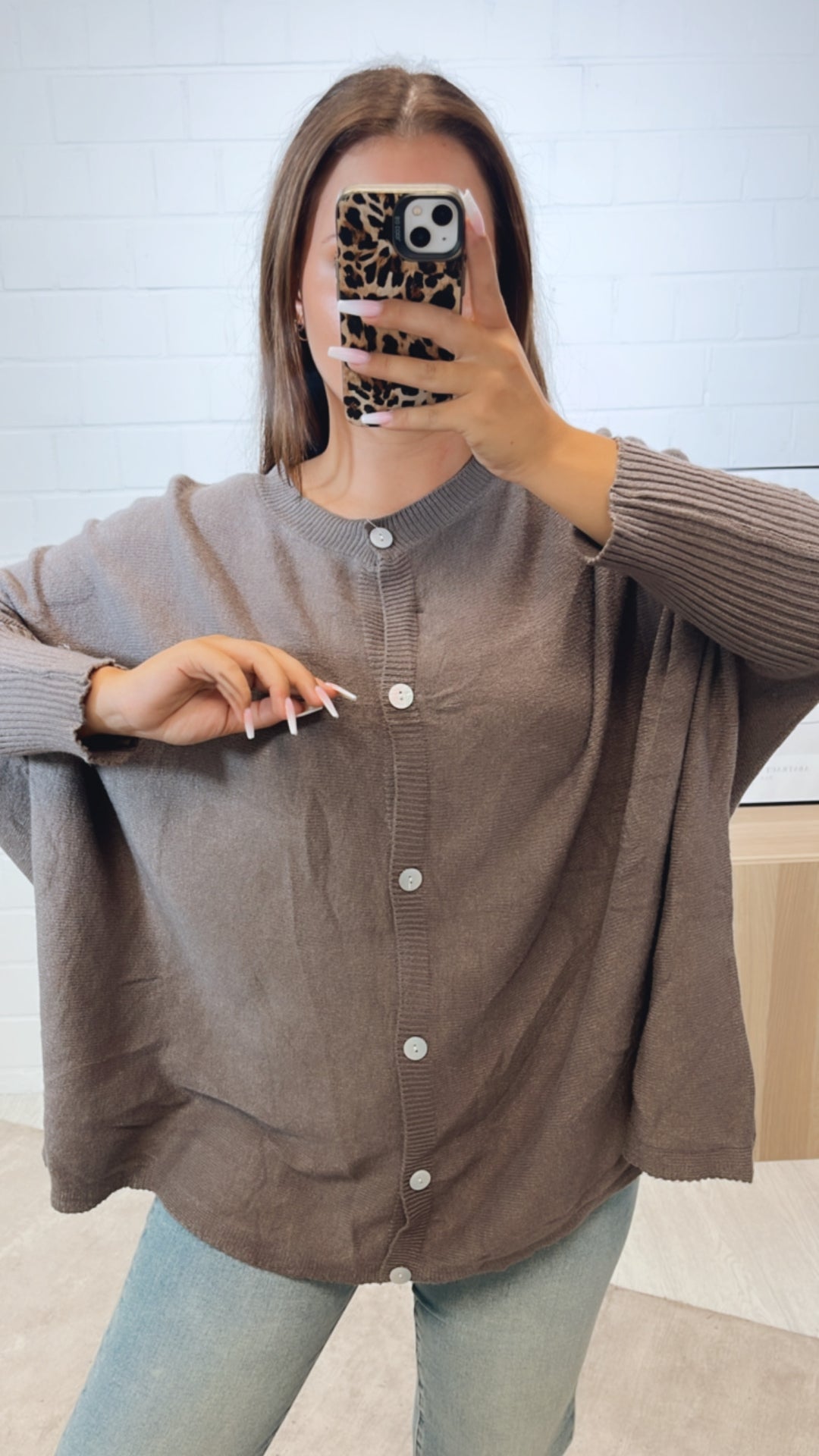 Cardigan / Pullover  - ultra weicher mit Fledermausärmeln / braun meliert Art. 11164