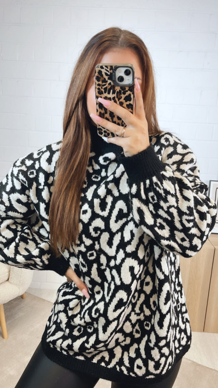 LEO Strick Pullover mit Stehkragen / schwarz - weiss Art. 12630