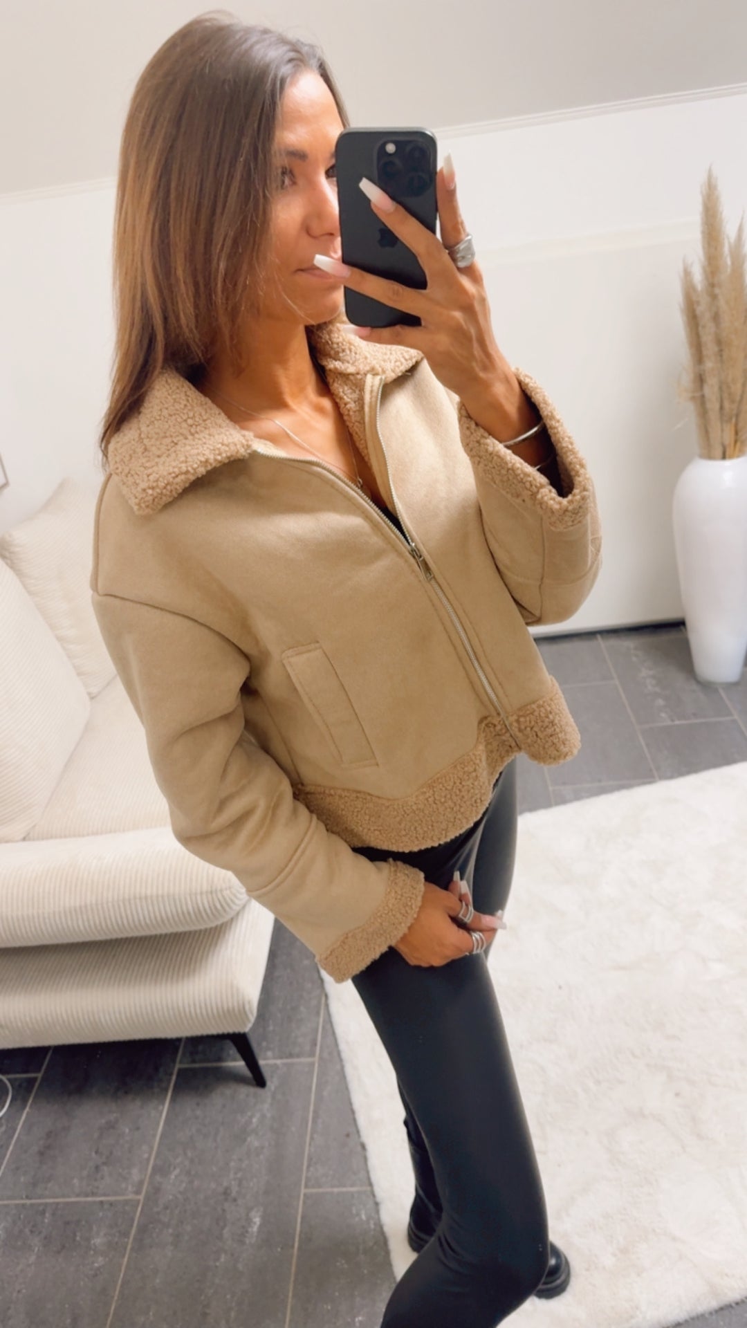 Jacke mit Teddy Akzenten / beige - camel Art. 12681