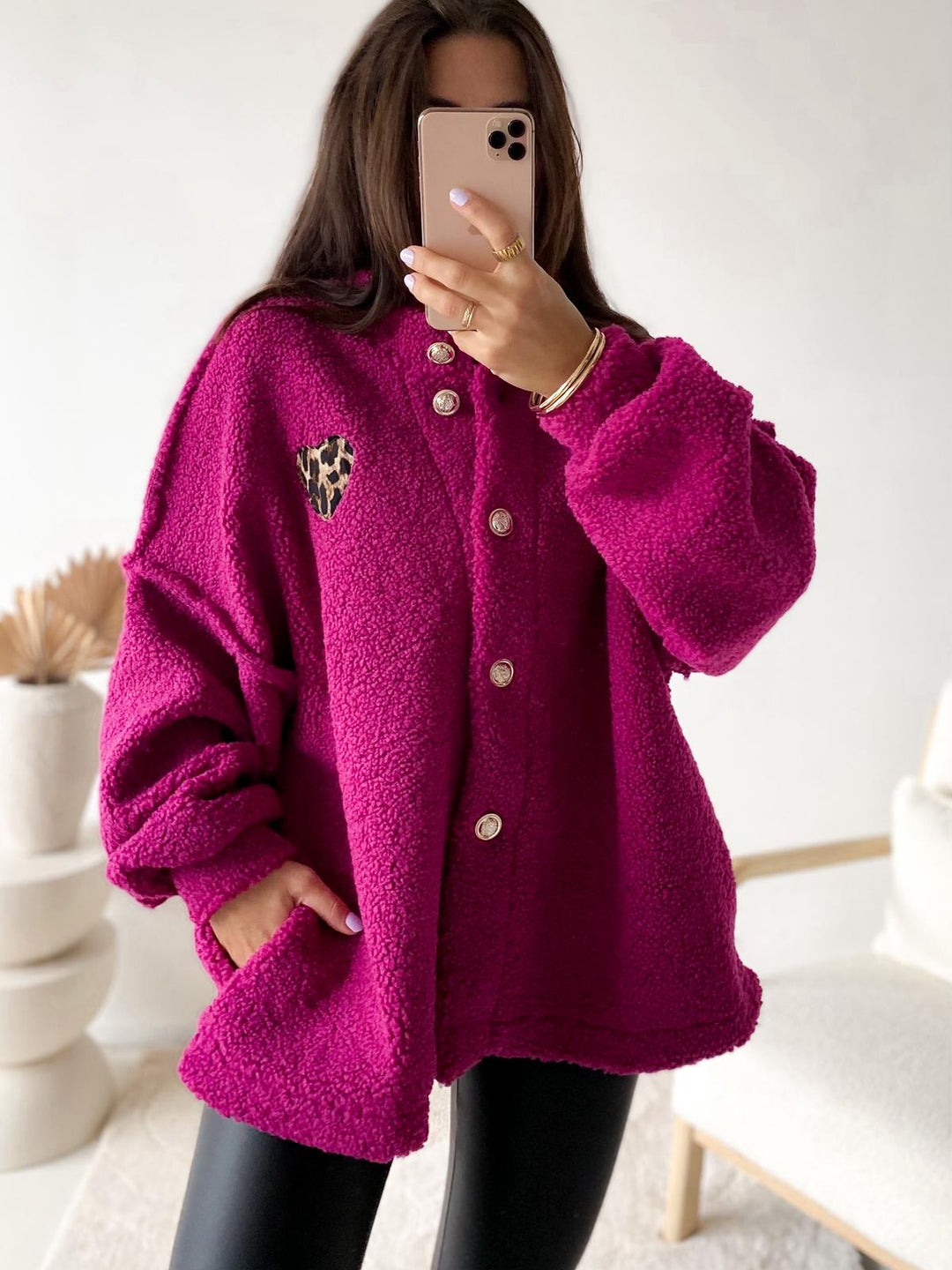 TEDDY Jacke mit gold - silbernen Knöpfen, Leo Herz / brombeere Art. 12643