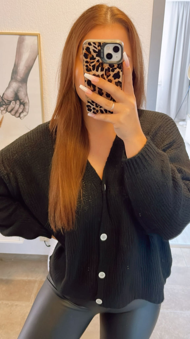 schlichter Strick Cardigan mit Perlmutt Knöpfen / schwarz Art. 12422