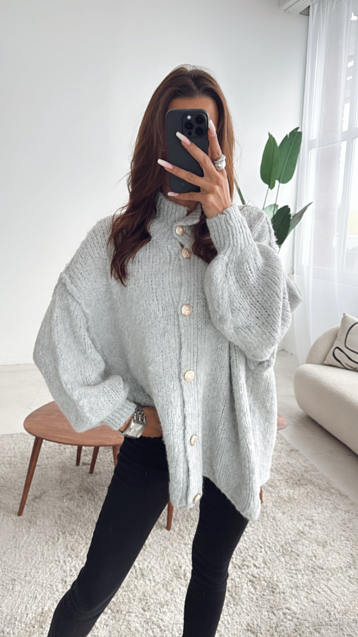 CATCHY & CRAFTY Ruana-Cardigan Für Damen – Wickelponcho Mit Schal, Grau, Einheitsgröße