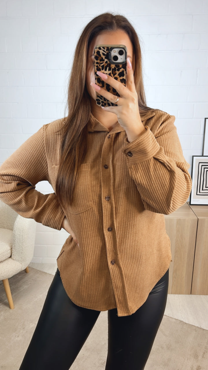 Bluse im Cord Look mit Brusttasche / camel Art. 12709