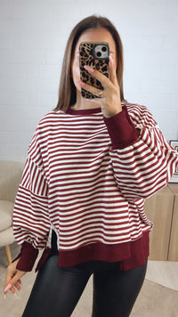 STREIFEN used - Look Sweater / bordeaux rot - creme Art. 12721