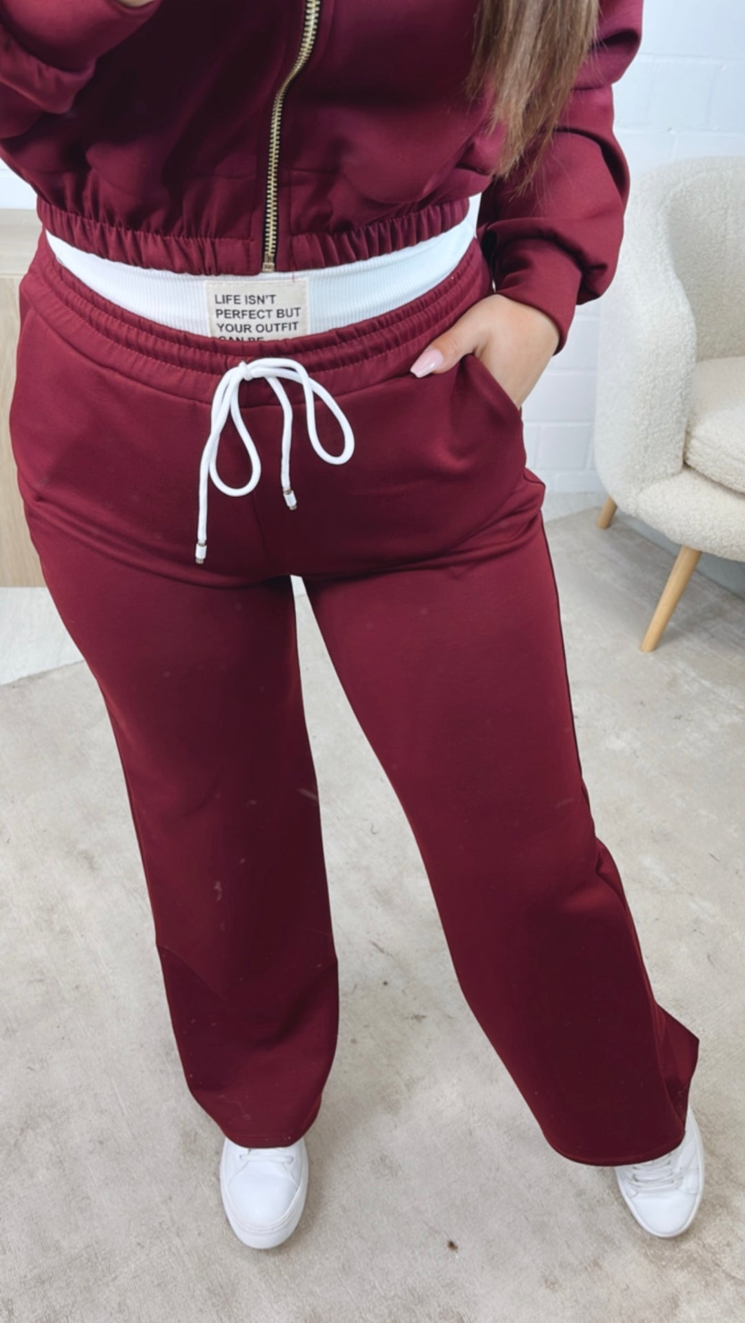 dreiteiliges Set aus Hose, Jacke und Bustier Top " Your outfit can be " / bordeaux rot Art. 12743