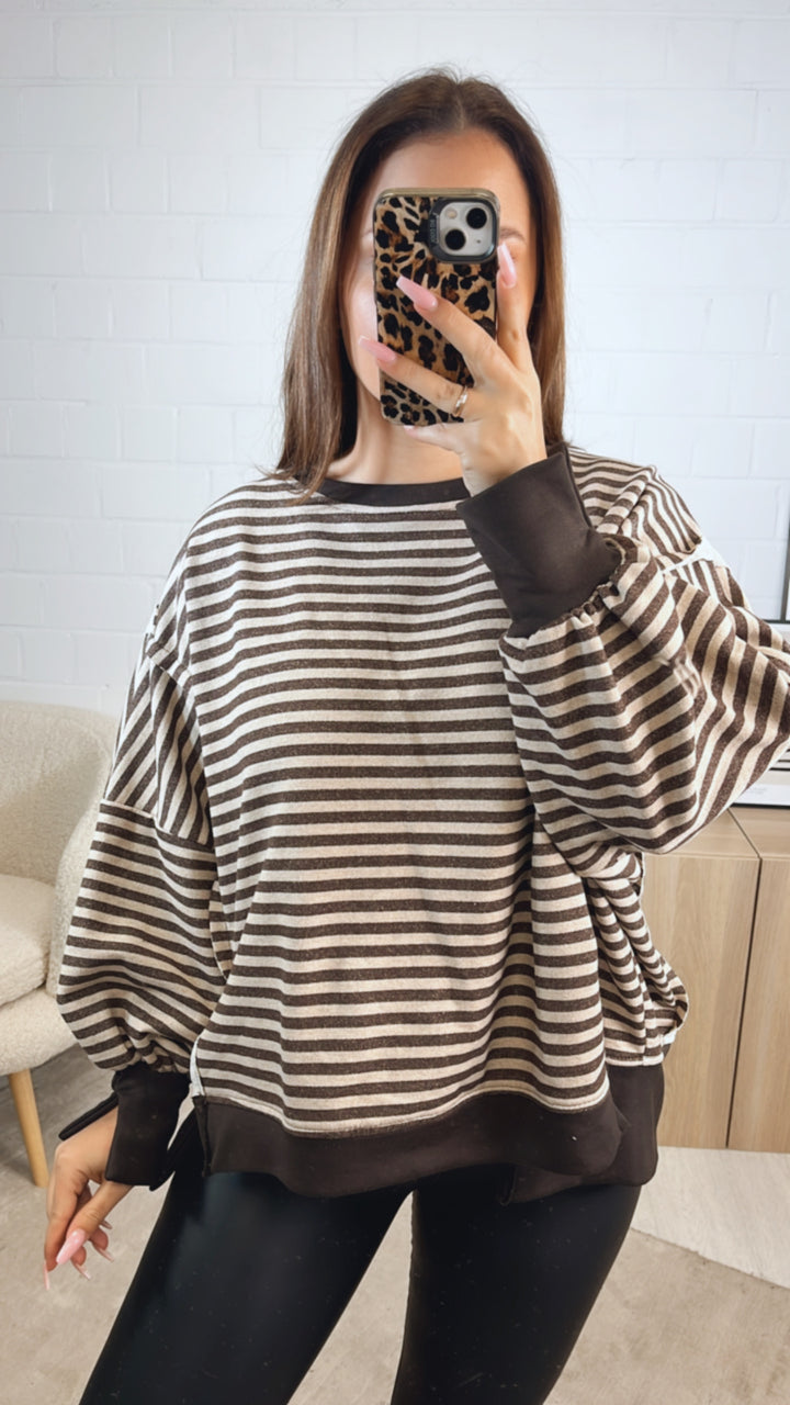 STREIFEN used - Look Sweater / schoko braun - dunkel beige Art. 12720