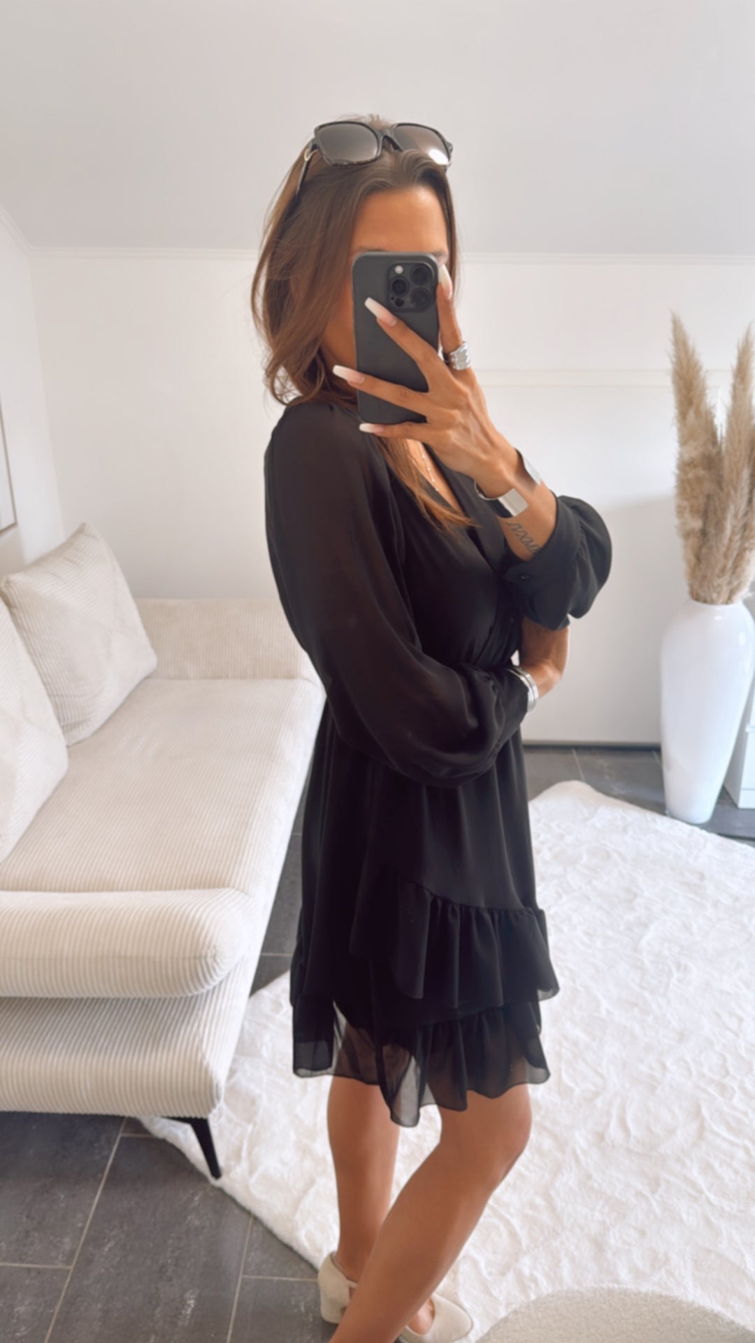 Chiffon Kleid in Wickeloptik / schwarz Art. 9297