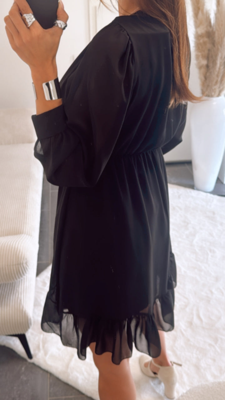 Chiffon Kleid in Wickeloptik / schwarz Art. 9297