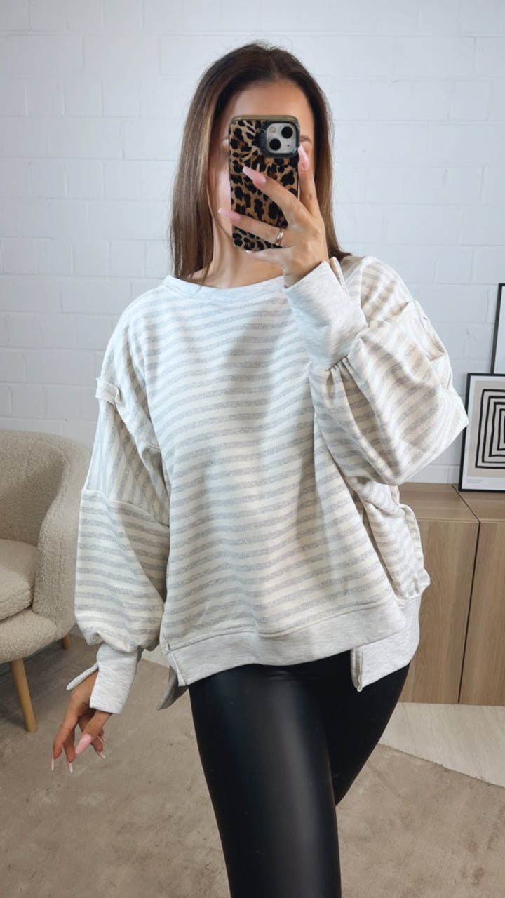 STREIFEN used - Look Sweater / hell grau - creme Art. 12718