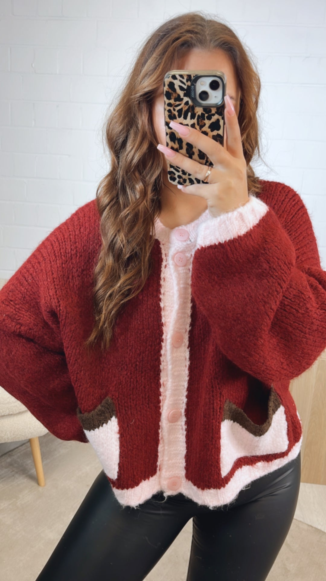 TASCHEN dreifarbiger Cardigan / bordeaux rot - rosa - dunkel braun Art. 12501