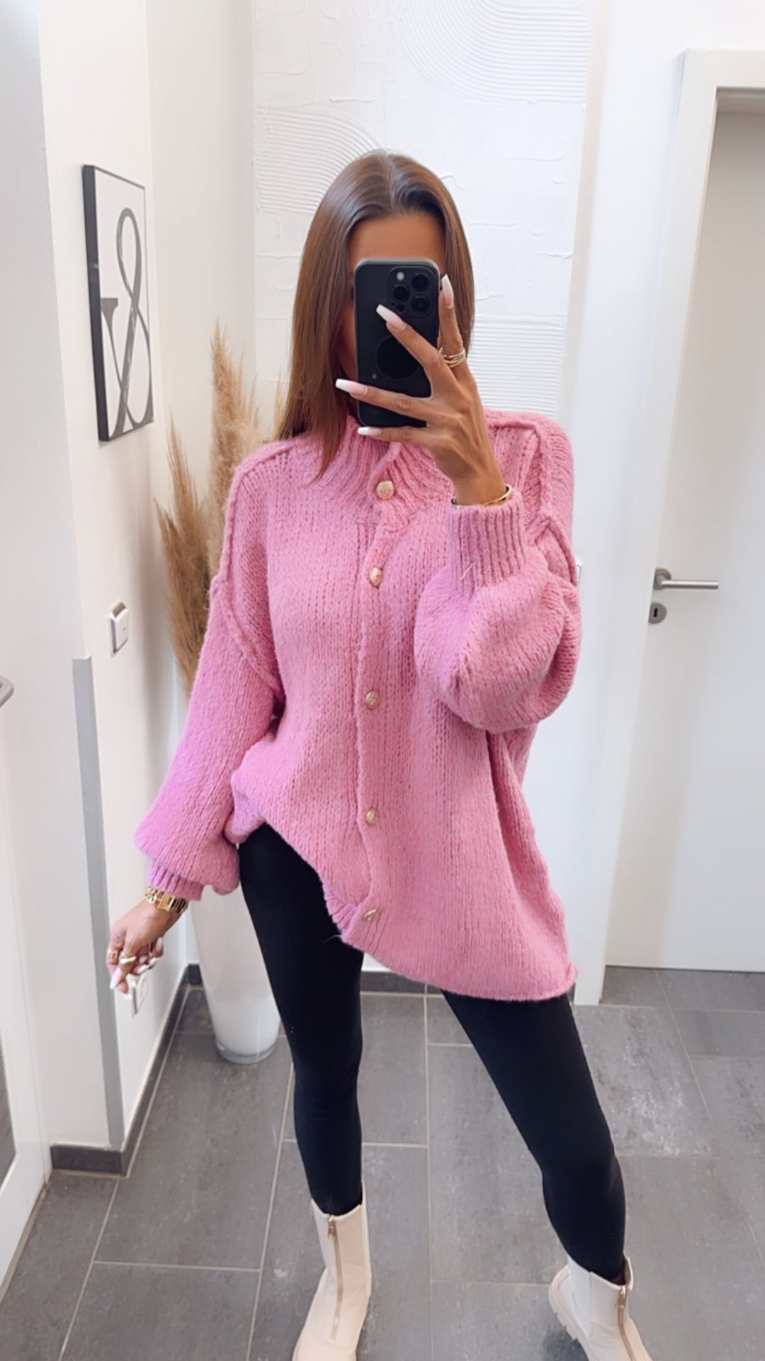 Kuschel Cardigan mit goldenen Knöpfen / pink Art. 7882