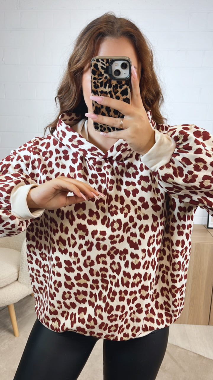 LEO Hoodie mit Kapuze / weiss - Camel - rot Art. 12472