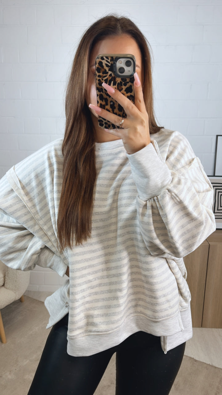 STREIFEN used - Look Sweater / hell grau - creme Art. 12718