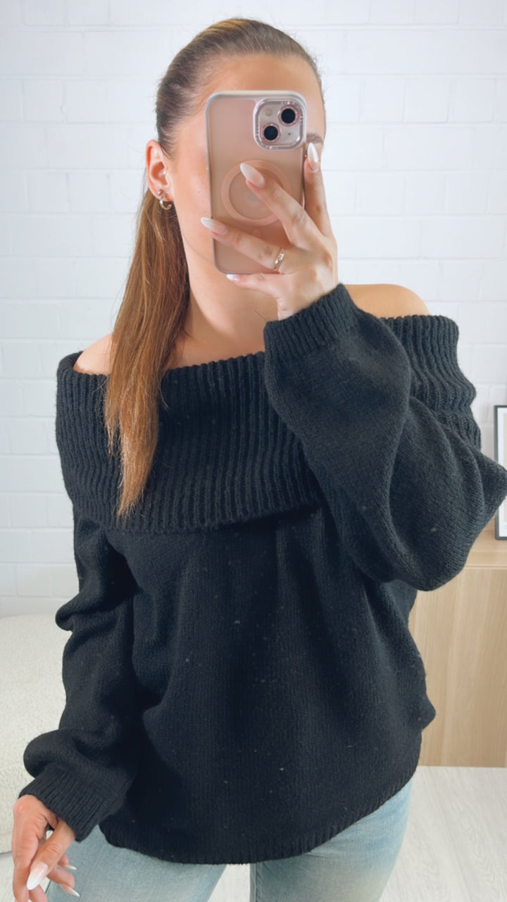 Off - shoulder Pullover / schwarz Art. 9802