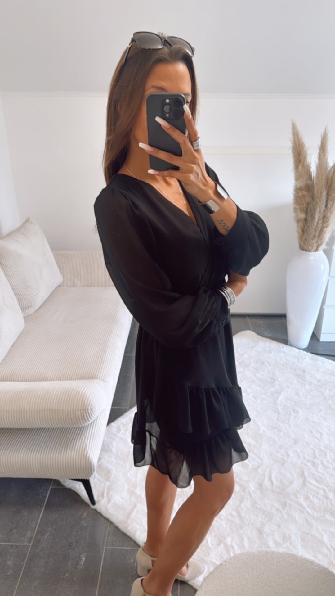 Chiffon Kleid in Wickeloptik / schwarz Art. 9297