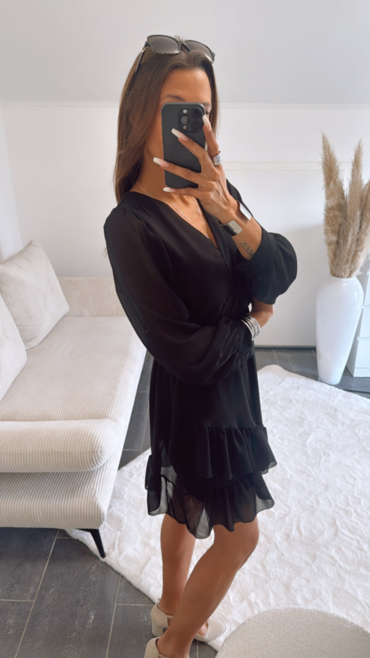 Chiffon Kleid in Wickeloptik / schwarz Art. 9297