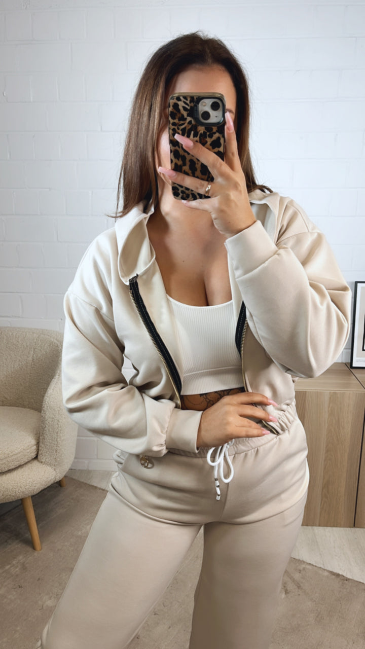 dreiteiliges Set aus Hose, Jacke und Bustier Top " Your outfit can be " / creme beige Art. 12740