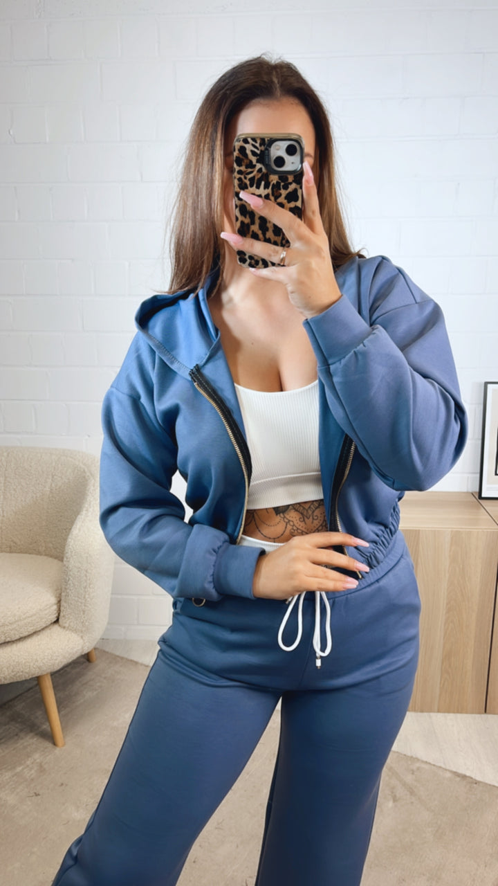 dreiteiliges Set aus Hose, Jacke und Bustier Top " Your outfit can be " / denim blau Art. 12739