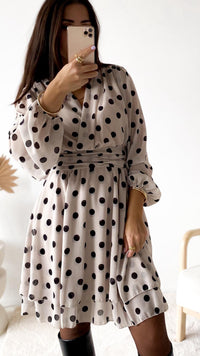 PUNKTE Chiffon Kleid / creme - schwarz Art. 12647