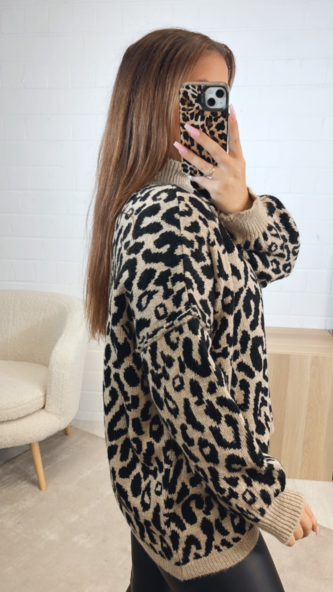 LEO Strick Pullover mit Stehkragen / camel - schwarz Art. 12631