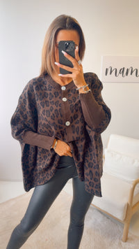 LEO Cardigan / Pullover  - ultra weicher mit Fledermausärmeln / braun - schwarz Art. 12689