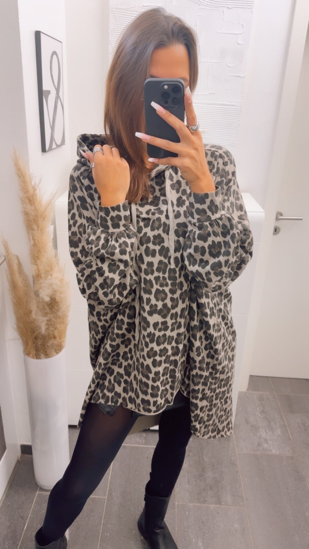 LEO Vokuhila Hoodie / taupe  - schwarz - dunkel braun Art. 12754