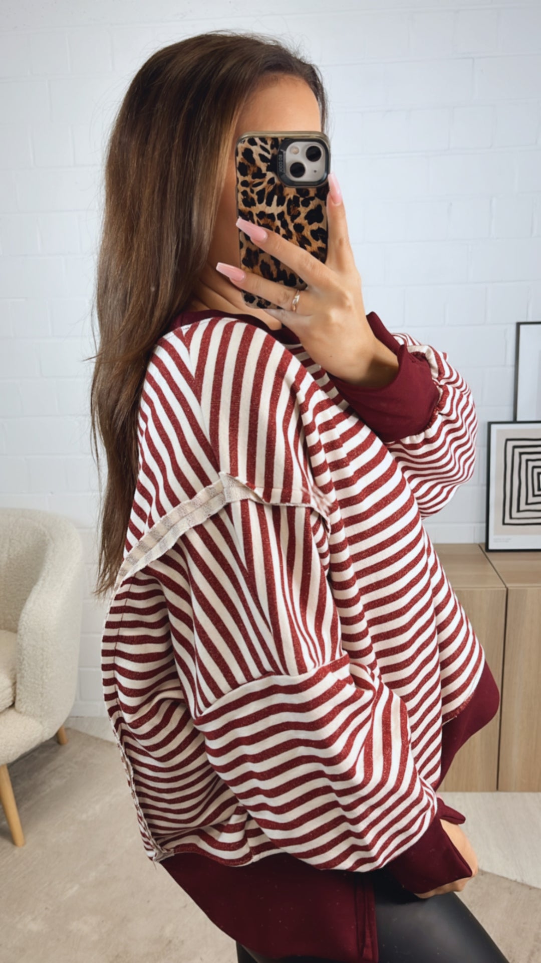 STREIFEN used - Look Sweater / bordeaux rot - creme Art. 12721