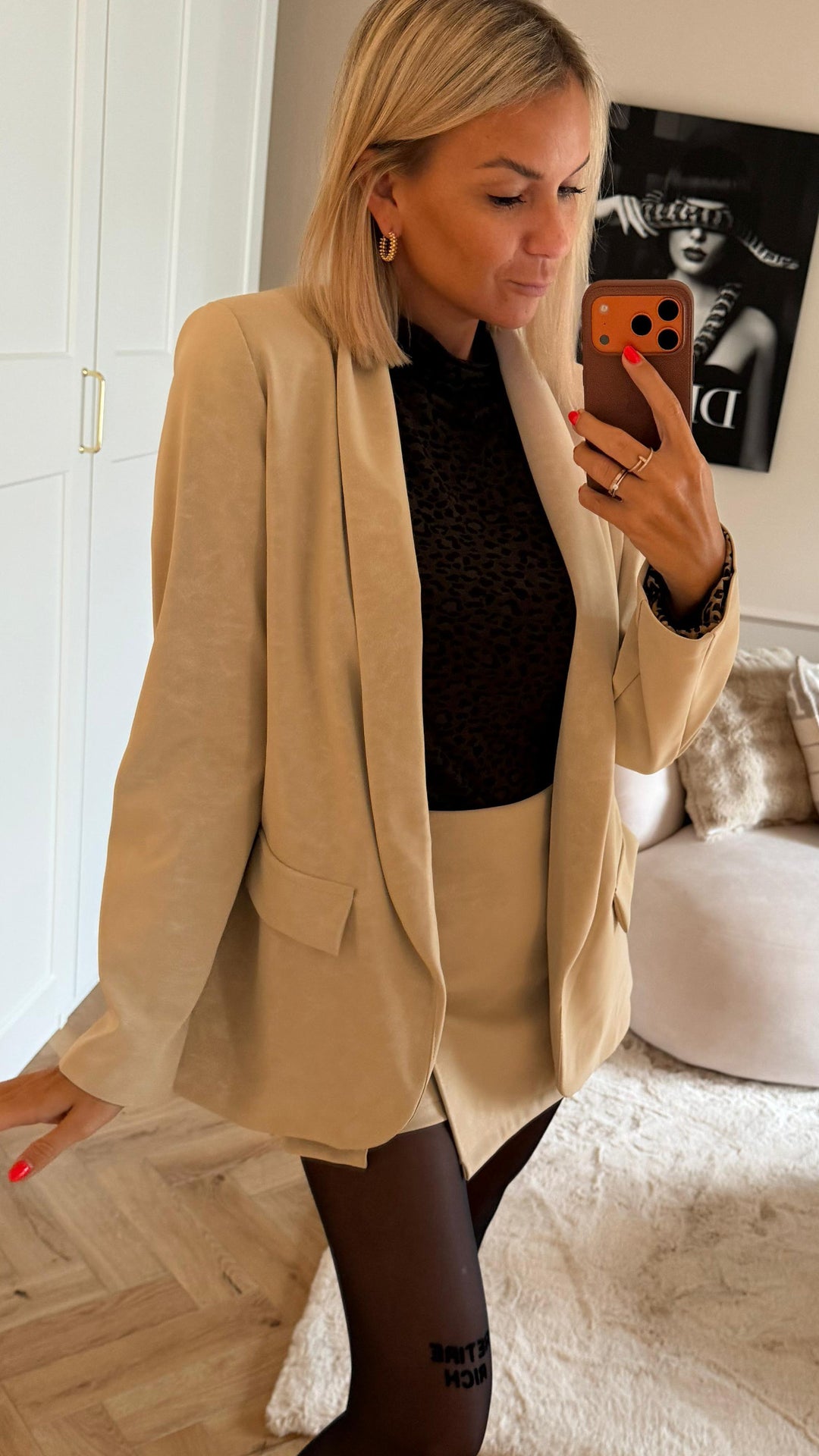 SMOKE LEDEROPTIK Blazer mit Leo Akzenten, Schimmeroptik / creme - beige Art. 12676