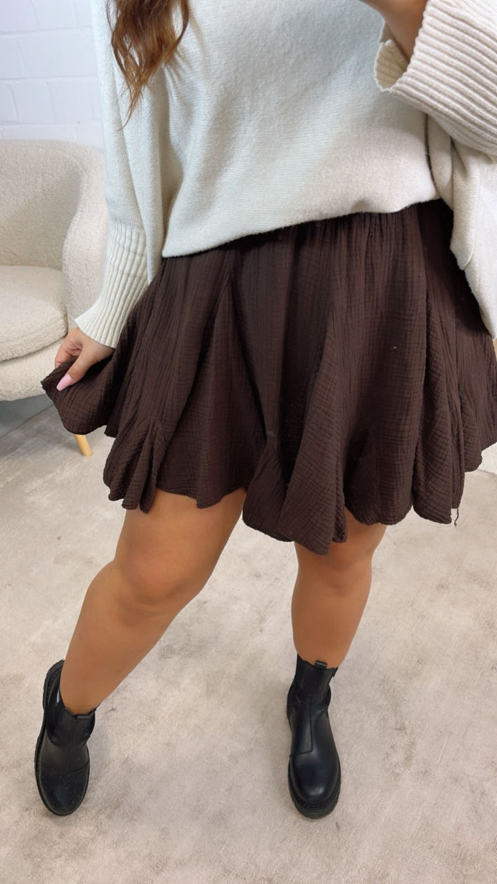 MUSSELIN ausgestellter Hosen Rock / dunkel braun Art. 12567