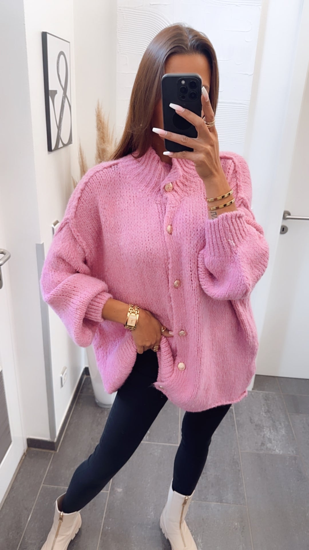 Kuschel Cardigan mit goldenen Knöpfen / pink Art. 7882
