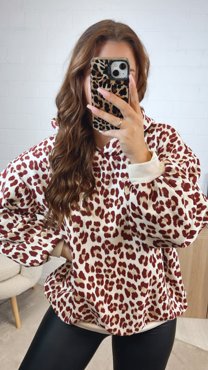 LEO Hoodie mit Kapuze / weiss - Camel - rot Art. 12472