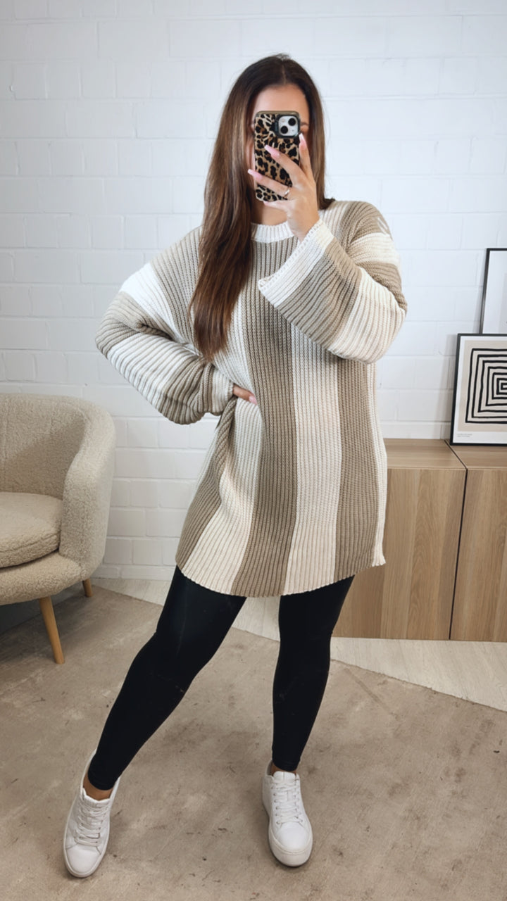 BREITE STREIFEN Strick Kleid / cappuccino - creme Art. 12727