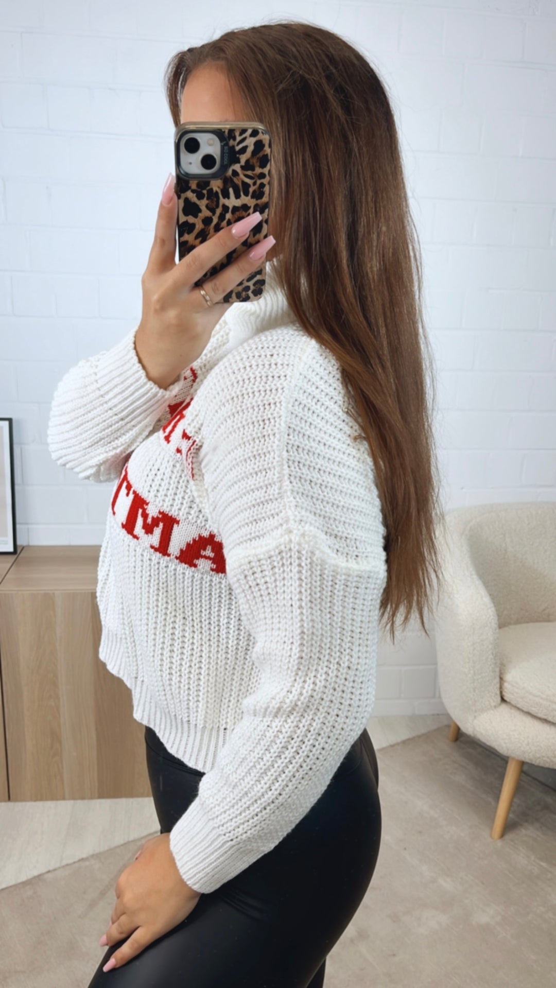 leichter Rollkragen Pullover "Merry Christmas" / weiss - rot Art. 12627