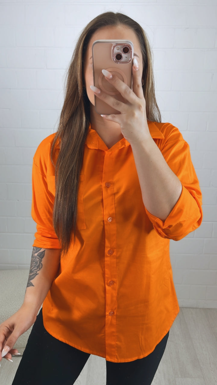 schlichte Bluse mit Brusttasche / orange Art. 10128